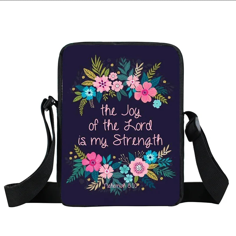 Christian Bible Verse Print Shoulder Bag Women God He Will Sustain You Floral Messenger Bags Canvas Crossbody Bag Gift