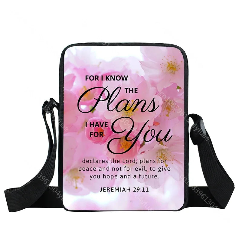 Christian Bible Verse Print Shoulder Bag Women God He Will Sustain You Floral Messenger Bags Canvas Crossbody Bag Gift