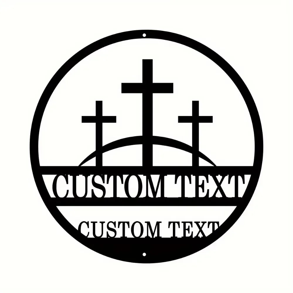 Refined Vintage inspired Custom Three Crosses on a Hill Metal Plaque Personalized Christian Wall Decor for Distinct Home