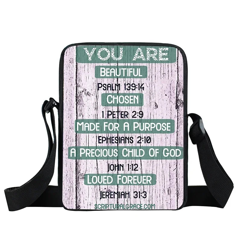 Christian Bible Verse Print Shoulder Bag Women God He Will Sustain You Floral Messenger Bags Canvas Crossbody Bag Gift