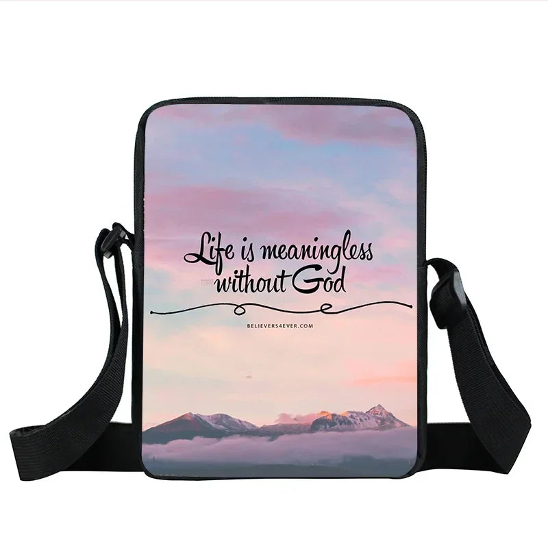 Christian Bible Verse Print Shoulder Bag Women God He Will Sustain You Floral Messenger Bags Canvas Crossbody Bag Gift
