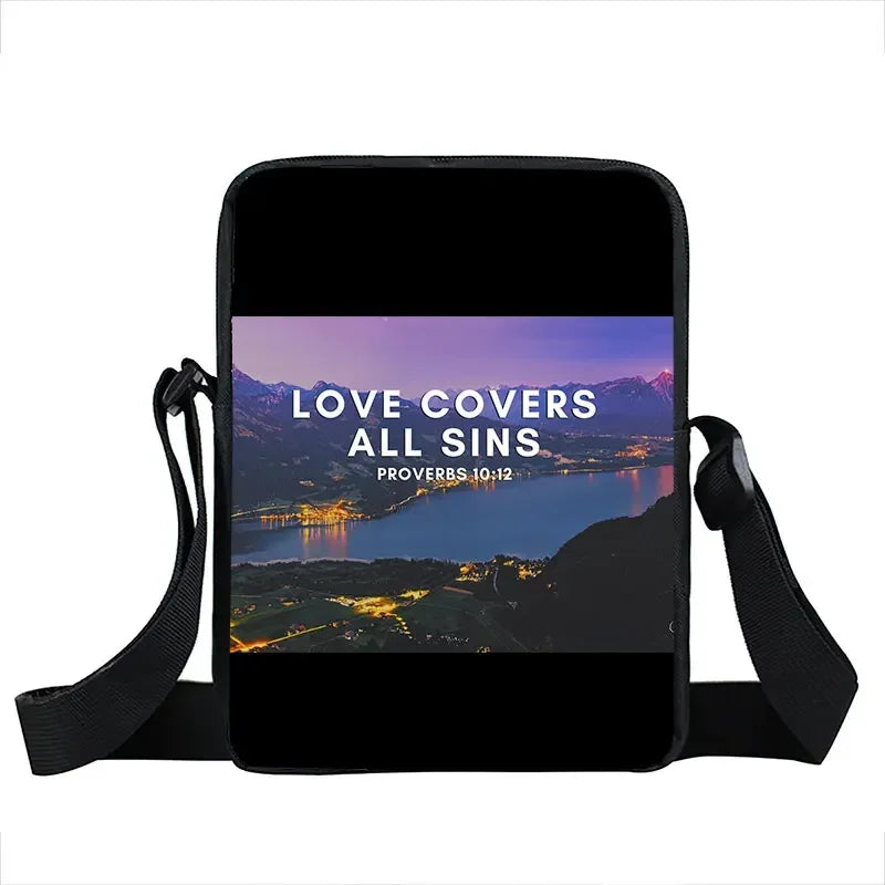 Christian Bible Verse Print Shoulder Bag Women God He Will Sustain You Floral Messenger Bags Canvas Crossbody Bag Gift