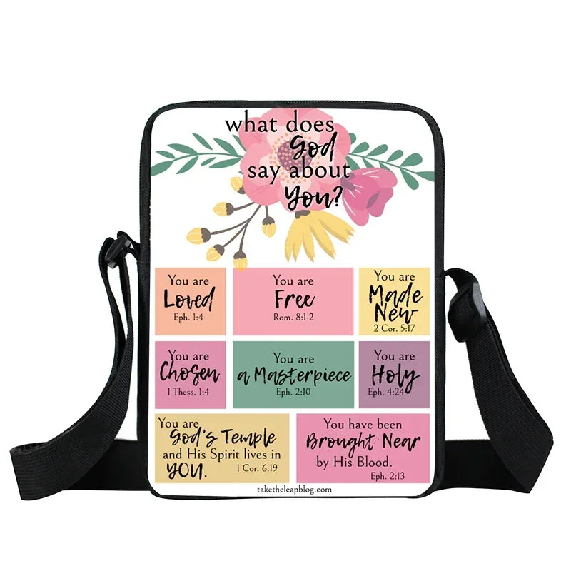 Christian Bible Verse Print Shoulder Bag Women God He Will Sustain You Floral Messenger Bags Canvas Crossbody Bag Gift