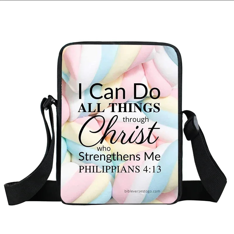Christian Bible Verse Print Shoulder Bag Women God He Will Sustain You Floral Messenger Bags Canvas Crossbody Bag Gift