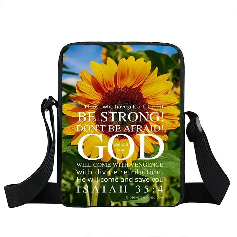 Christian Bible Verse Print Shoulder Bag Women God He Will Sustain You Floral Messenger Bags Canvas Crossbody Bag Gift