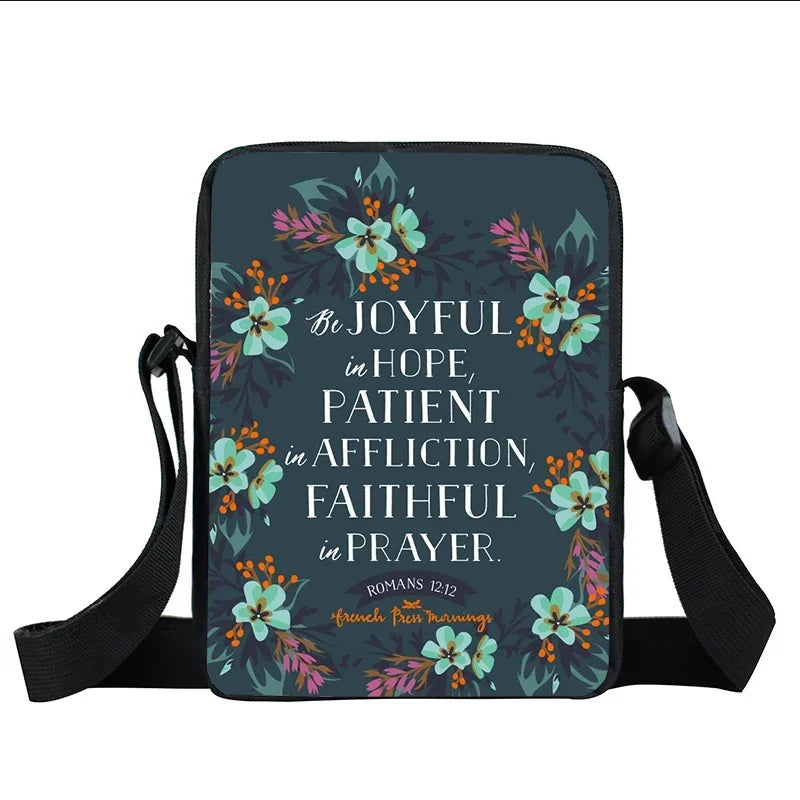 Christian Bible Verse Print Shoulder Bag Women God He Will Sustain You Floral Messenger Bags Canvas Crossbody Bag Gift