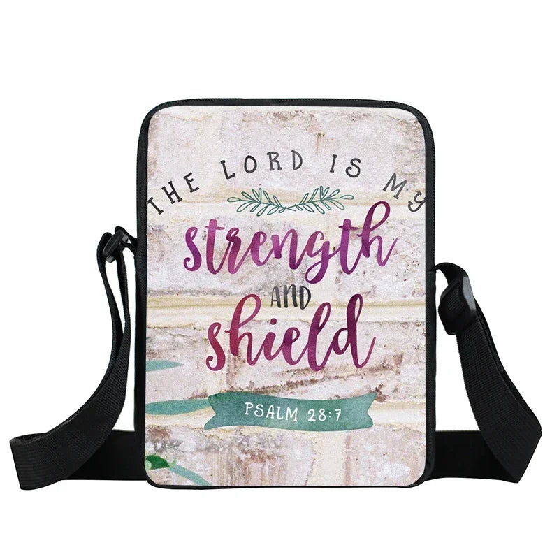Christian Bible Verse Print Shoulder Bag Women God He Will Sustain You Floral Messenger Bags Canvas Crossbody Bag Gift
