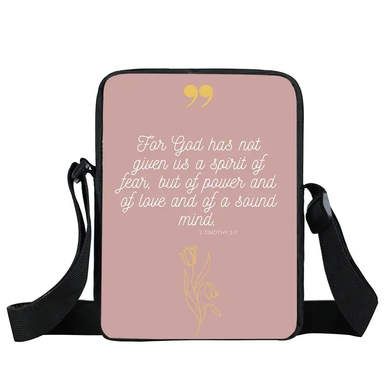 Christian Bible Verse Print Shoulder Bag Women God He Will Sustain You Floral Messenger Bags Canvas Crossbody Bag Gift
