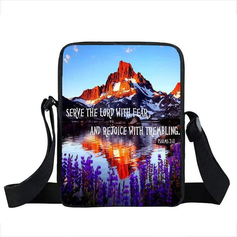 Christian Bible Verse Print Shoulder Bag Women God He Will Sustain You Floral Messenger Bags Canvas Crossbody Bag Gift
