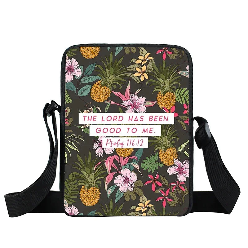 Christian Bible Verse Print Shoulder Bag Women God He Will Sustain You Floral Messenger Bags Canvas Crossbody Bag Gift