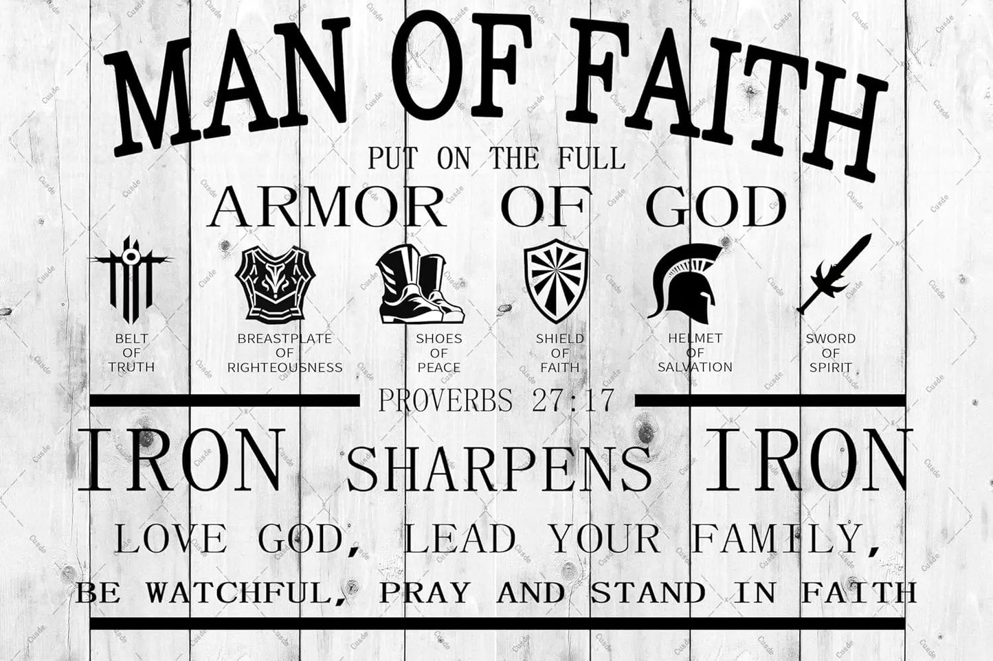 Cusde Bible Metal Tin Sign Christian Man of Faith Quotes Proverbs 27:17 Retro Decor Wall Art Inspirational Poster for Office Liv