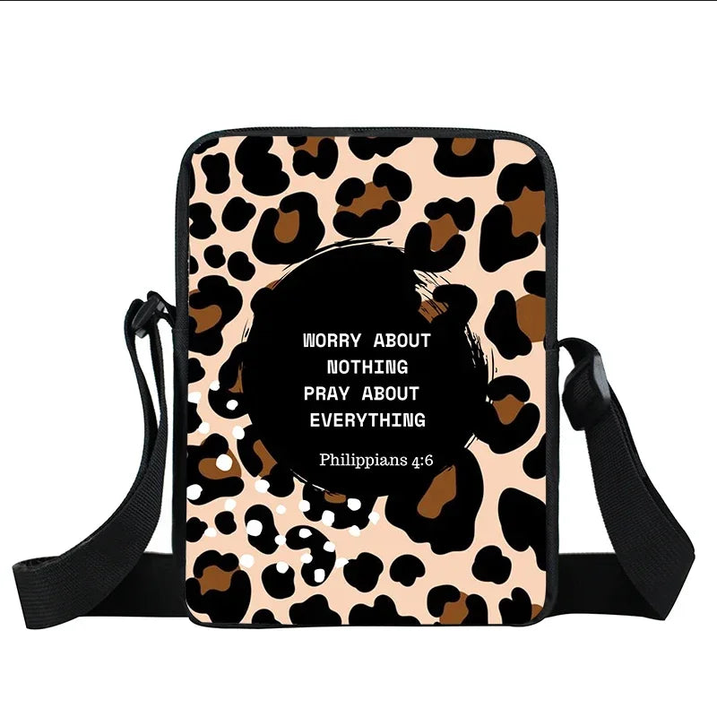 Christian Bible Verse Print Shoulder Bag Women God He Will Sustain You Floral Messenger Bags Canvas Crossbody Bag Gift