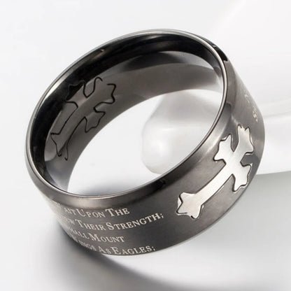 Cross Men's Ring Isaiah Book Carving Bible Verse Prayer Verse Finger Ring Stainless Steel Religious Rings For Men Women Gift