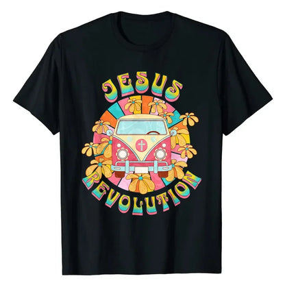 Jesus - Revolution People Retro Van Bus Christian Faith T-Shirt Summer Fashion Travel Lover Apparel Vintage Graphic Tee Tops