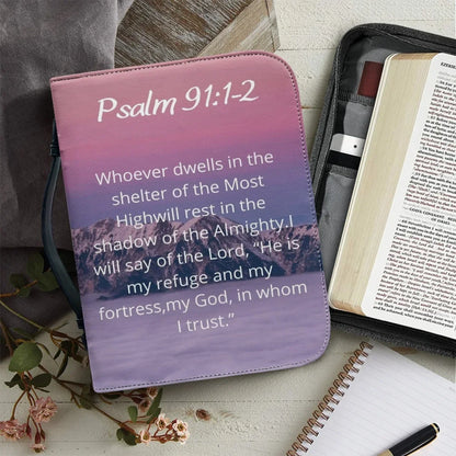 Bible Verse Excerpt Print Leather Bible Cover Case for Women Church Gather Handbag Zippered Handle Bible Storage Bags