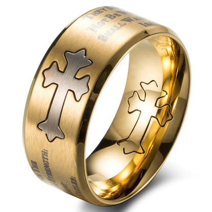 Cross Men's Ring Isaiah Book Carving Bible Verse Prayer Verse Finger Ring Stainless Steel Religious Rings For Men Women Gift