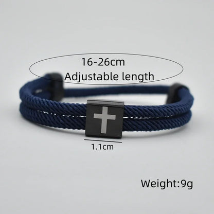 Black Stainless Steels Cross Bracelet for Men and Women, Gift for Him and Her, Red Rope Lucky Amulet Christian Catholic Jewelry