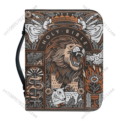 Large Bible Cover Fierce Big Lion Cross Pattern Folder Holder Tool Case Handbag Storage Bag Organizer Easy Gripping To Hold New