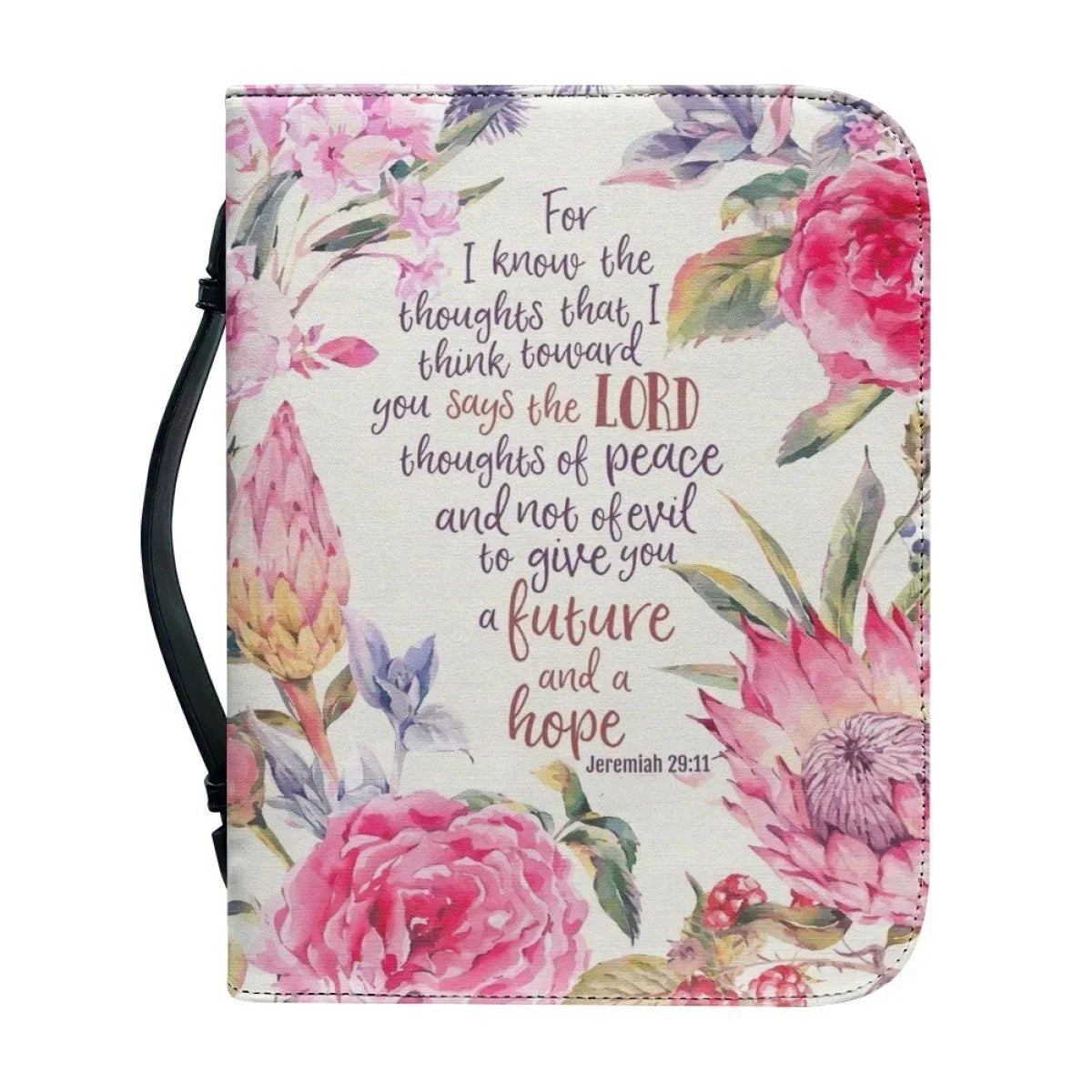 Bible Verse Excerpt Print Leather Bible Cover Case for Women Church Gather Handbag Zippered Handle Bible Storage Bags