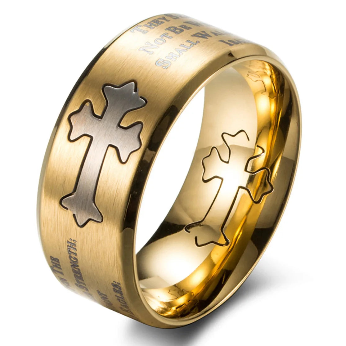 Cross Men's Ring Isaiah Book Carving Bible Verse Prayer Verse Finger Ring Stainless Steel Religious Rings For Men Women Gift