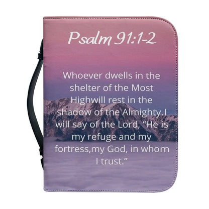 Bible Verse Excerpt Print Leather Bible Cover Case for Women Church Gather Handbag Zippered Handle Bible Storage Bags