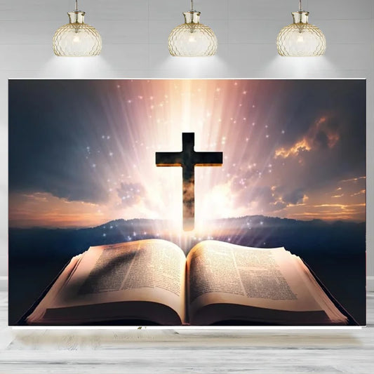 Bible Cross Backdrop Crucifix Heaven Photography Background Christian Religious Event Church Decoration Banner Easter