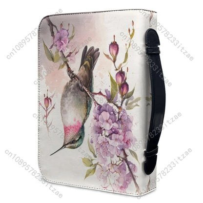 Women's Christianity Bible Bag New Floral Hummingbird Print Leather Bible Cover Case Zippered Handle Handbag Bags for Holy Bible