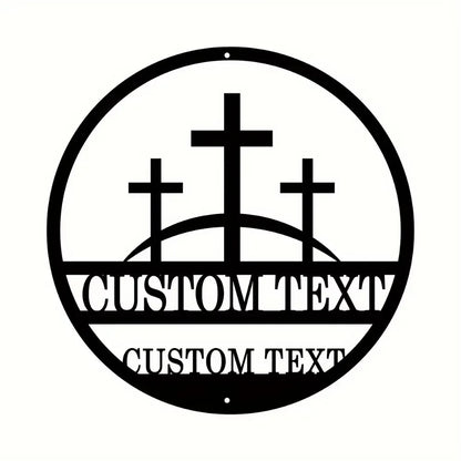 Refined Vintage inspired Custom Three Crosses on a Hill Metal Plaque Personalized Christian Wall Decor for Distinct Home