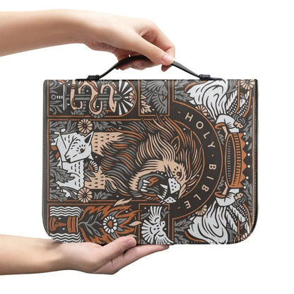 Large Bible Cover Fierce Big Lion Cross Pattern Folder Holder Tool Case Handbag Storage Bag Organizer Easy Gripping To Hold New