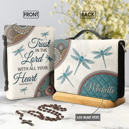 Bible Verse Printed Leather Bible Cover Case Women's Bible Verse Bag Dragonfly Design Lightweight Church Storage Bags 2024