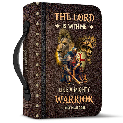 New Women's PU Leather Bible Bag The Lord Is With Me Like A Mighty Warrior Verse Print Ladies Zippered Bible Cover Case Bolsa