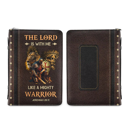 New Women's PU Leather Bible Bag The Lord Is With Me Like A Mighty Warrior Verse Print Ladies Zippered Bible Cover Case Bolsa