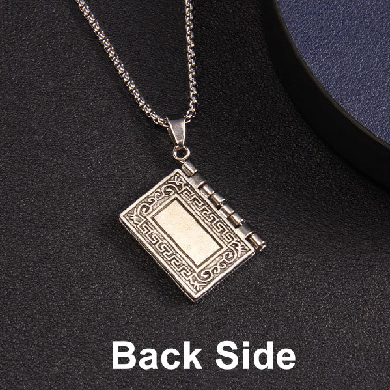 Metal Cross Holy Bible Necklace Openable Pendant with Chain Cool Accessories Christian Jewelry