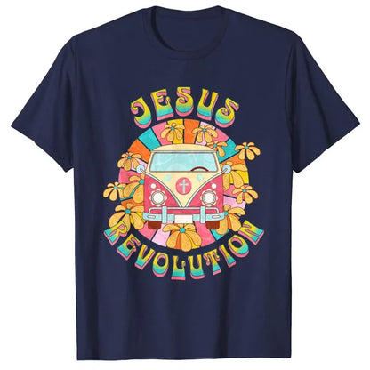 Jesus - Revolution People Retro Van Bus Christian Faith T-Shirt Summer Fashion Travel Lover Apparel Vintage Graphic Tee Tops