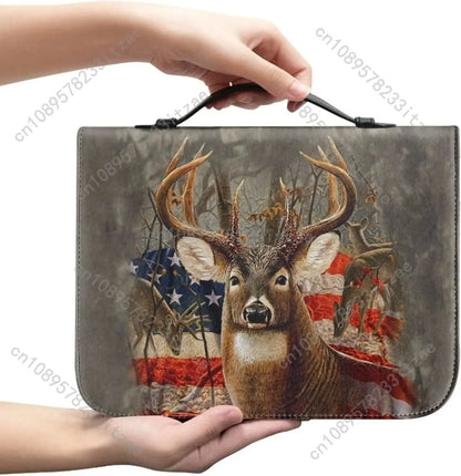 Camo Deer Bible Cover Case Scripture Carrying Book Case Church Bag Protective with Handle, Zipper Christian Bible Case for Men