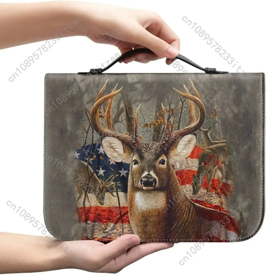 Camo Deer Bible Cover Case Scripture Carrying Book Case Church Bag Protective with Handle, Zipper Christian Bible Case for Men