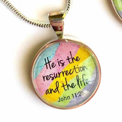 Easter Scripture Silver-Plated Colorful Christian Pendant Necklace - 3