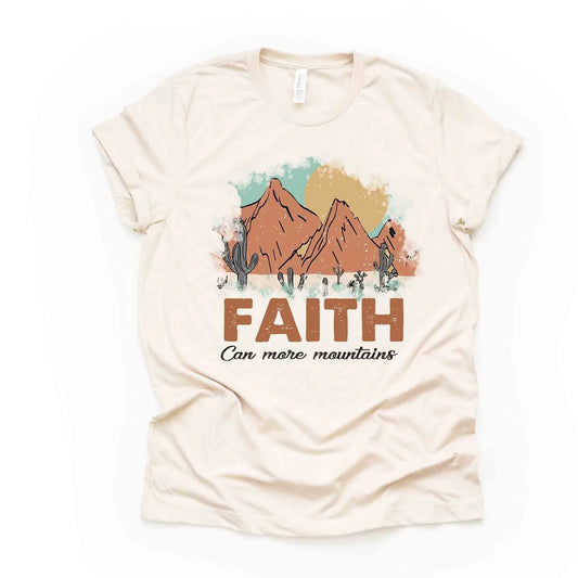 Christian T Shirt Faith Can Move Mountains Pretty Red Rocks Design On Premium Unisex 3 Color Choices 2X 3X 4X Plus Size