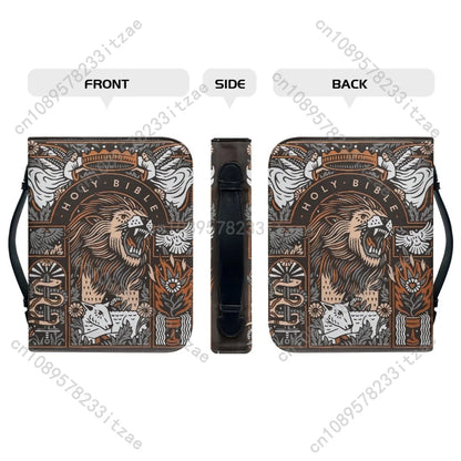 Large Bible Cover Fierce Big Lion Cross Pattern Folder Holder Tool Case Handbag Storage Bag Organizer Easy Gripping To Hold New