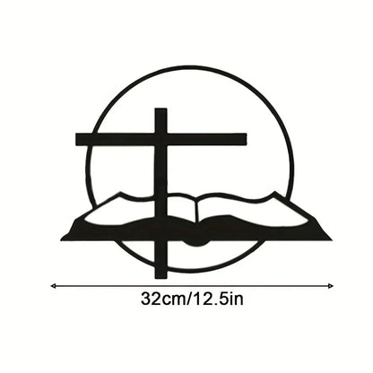 1pc Cross & Bible Wall Signs, Iron Metal Wall Art Decor Hanging Decals, For Home Study Living Room Easter Wedding Decor gift