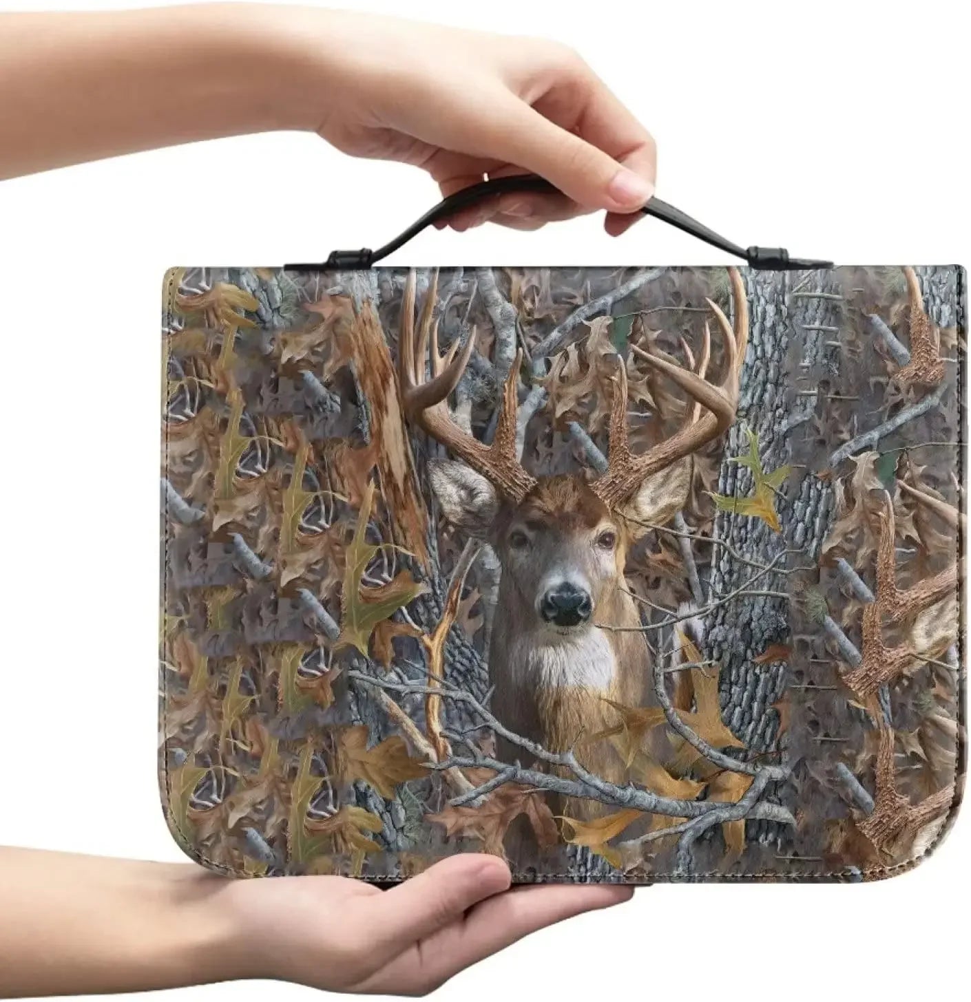 Camo Deer Bible Cover Case Scripture Carrying Book Case Church Bag Protective with Handle, Zipper Christian Bible Case for Men