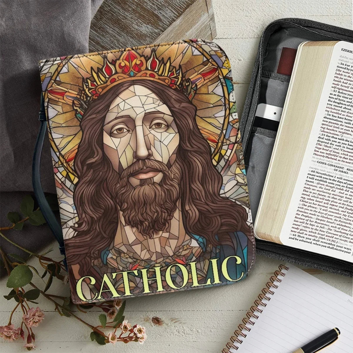 Women's Leather Handbags Hot God Jesus Pattern Print Christianity Bible Bag Custom Bible Cover Case Portable Bible Storage Bags