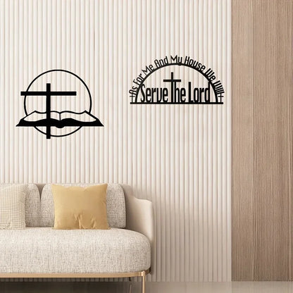 1pc Cross & Bible Wall Signs, Iron Metal Wall Art Decor Hanging Decals, For Home Study Living Room Easter Wedding Decor gift