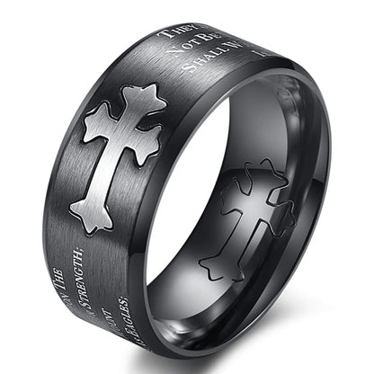 Cross Men's Ring Isaiah Book Carving Bible Verse Prayer Verse Finger Ring Stainless Steel Religious Rings For Men Women Gift