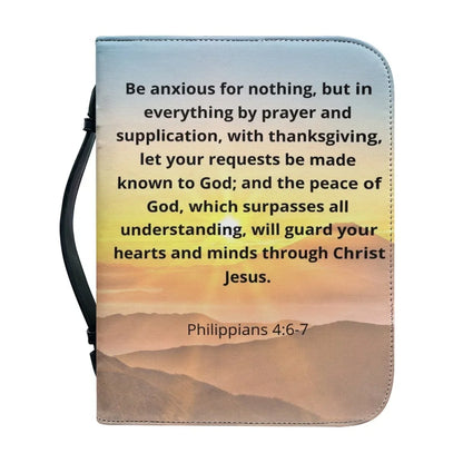 Bible Verse Excerpt Print Leather Bible Cover Case for Women Church Gather Handbag Zippered Handle Bible Storage Bags