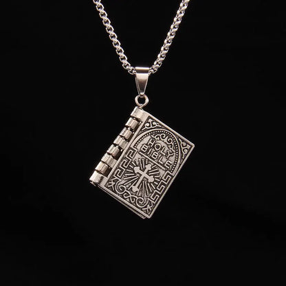 Metal Cross Holy Bible Necklace Openable Pendant with Chain Cool Accessories Christian Jewelry