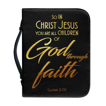 Bible Verse Excerpt Print Leather Bible Cover Case for Women Church Gather Handbag Zippered Handle Bible Storage Bags