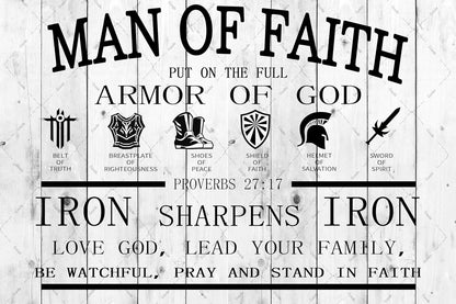 Cusde Bible Metal Tin Sign Christian Man of Faith Quotes Proverbs 27：17 Retro Decor Wall Art Inspirational Poster for Office Liv