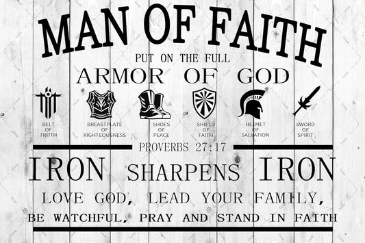 Cusde Bible Metal Tin Sign Christian Man of Faith Quotes Proverbs 27：17 Retro Decor Wall Art Inspirational Poster for Office Liv