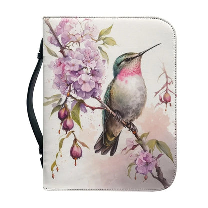 Women's Christianity Bible Bag New Floral Hummingbird Print Leather Bible Cover Case Zippered Handle Handbag Bags for Holy Bible